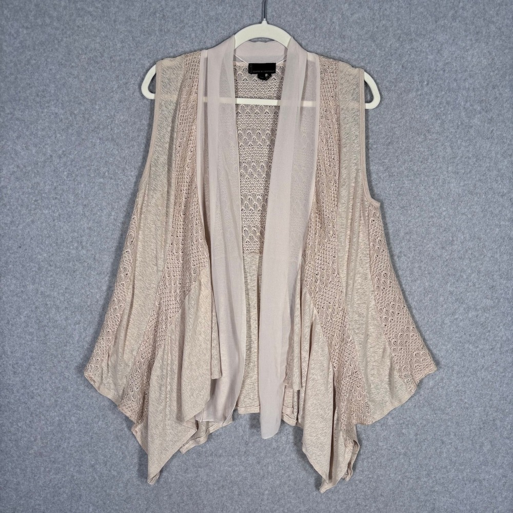 Crochet Open Knit Cardigan Vest Medium Cream Drape Flowy Boho Western‎ Festival